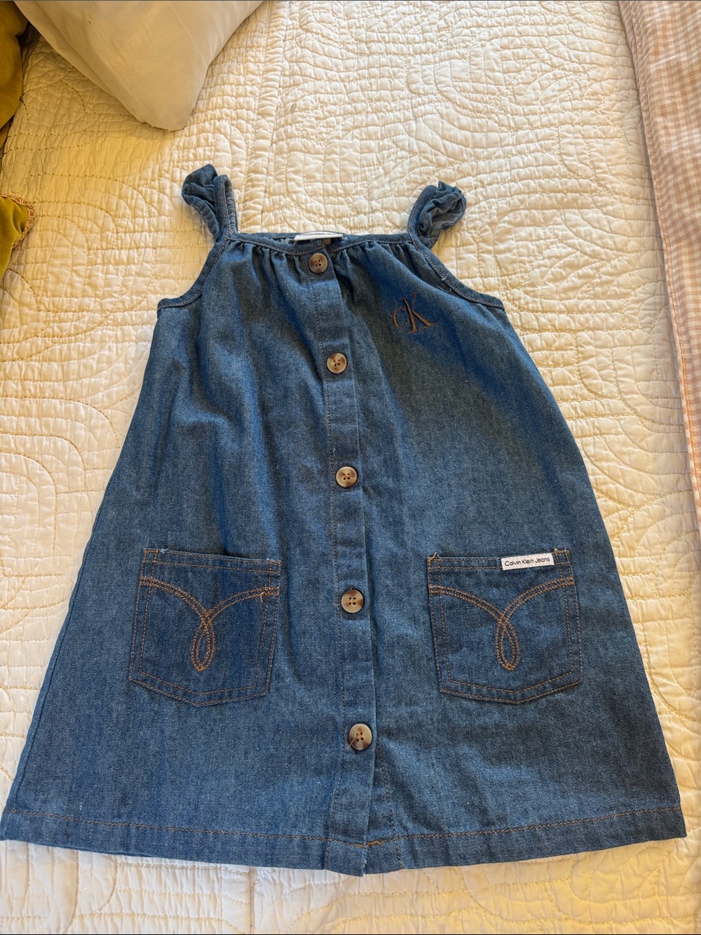 Calvin Klein Jeans Girls Blue Denim Button-Front Skirt Dress